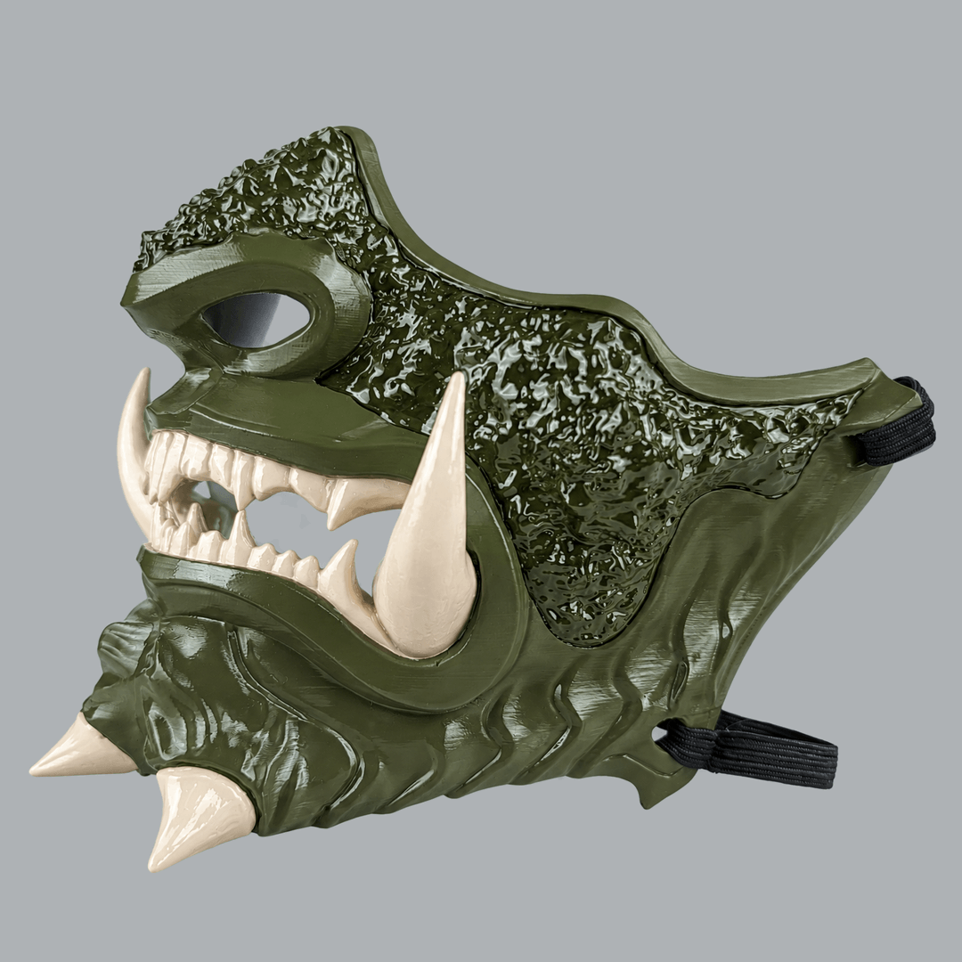 Space Armory Japanese Oni Mask - Olive Green / Bone Masks